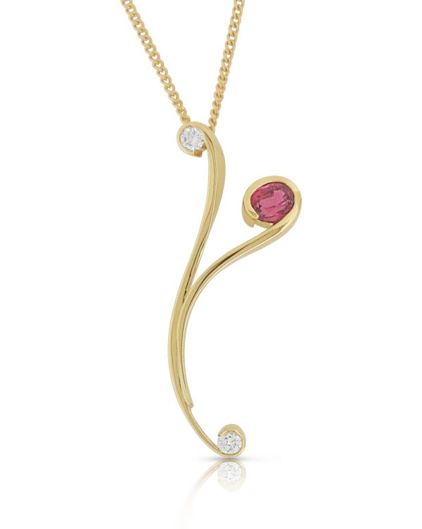 Janet Isherwood Jewellery 18ct yellow gold diamond and ruby pendant