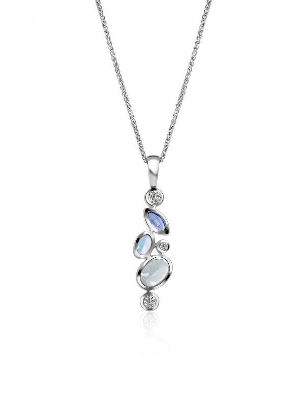 Prism 9ct white gold pendant with 3 stones